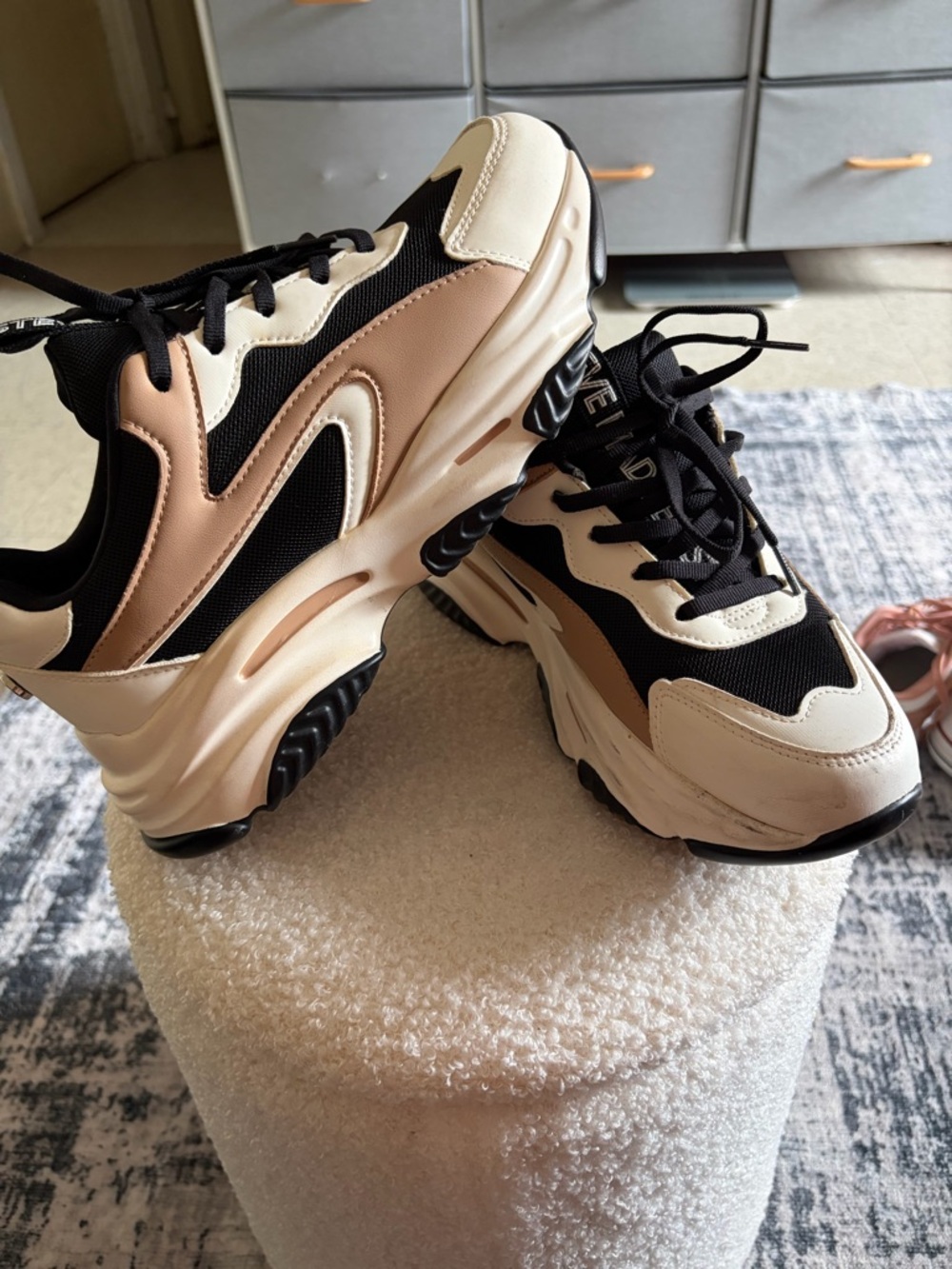 Steve Madden Black Cream Tan Platform Sneakers